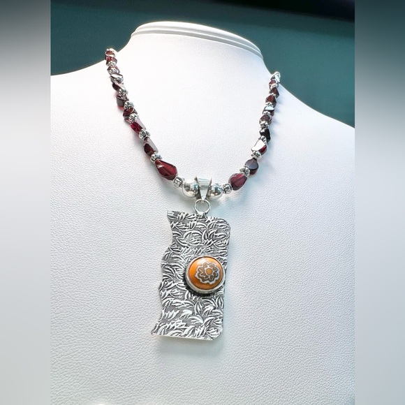 HESSONITE GARNET/MURANO GLASS NECKLACE SET - Picture 5 of 9